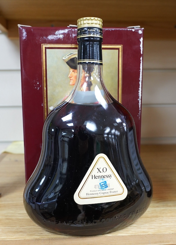 A 1lt bottle of Hennessy XO Cognac. Condition - fair to good, some wear to box